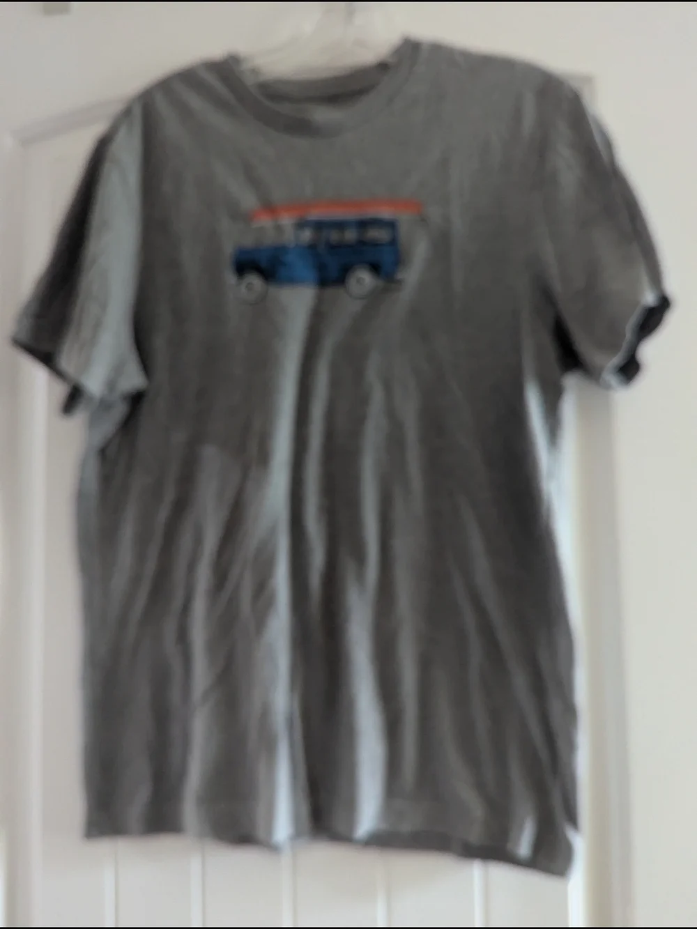 J. Crew Gray Short Sleeve Tee with Blue Van and Orange Surf Rack